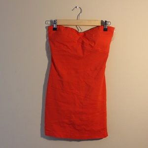 Strapless orange mini dress